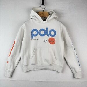 Polo Ralph Lauren Logo Wave Graphic Hoodie Women's XS White Sun Surf *Read